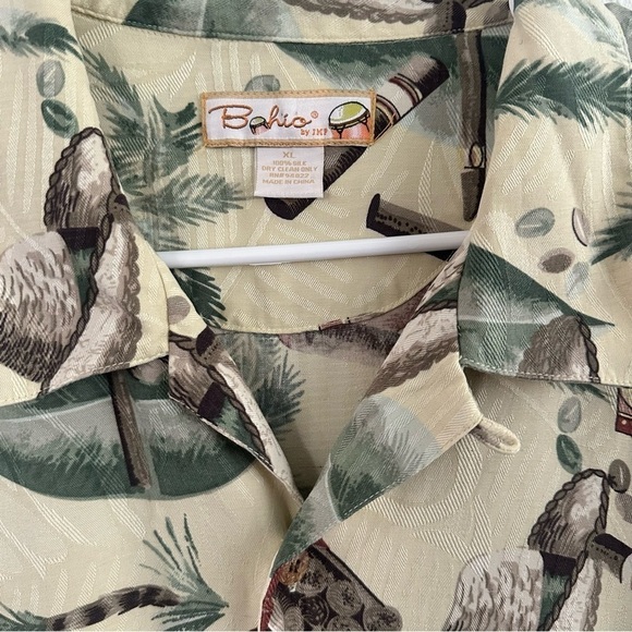 BAHIO BY IMP Men’s Button Down Shirt Short Sleeve Cigar Straw Hat XL 100% Silk - Picture 3 of 7